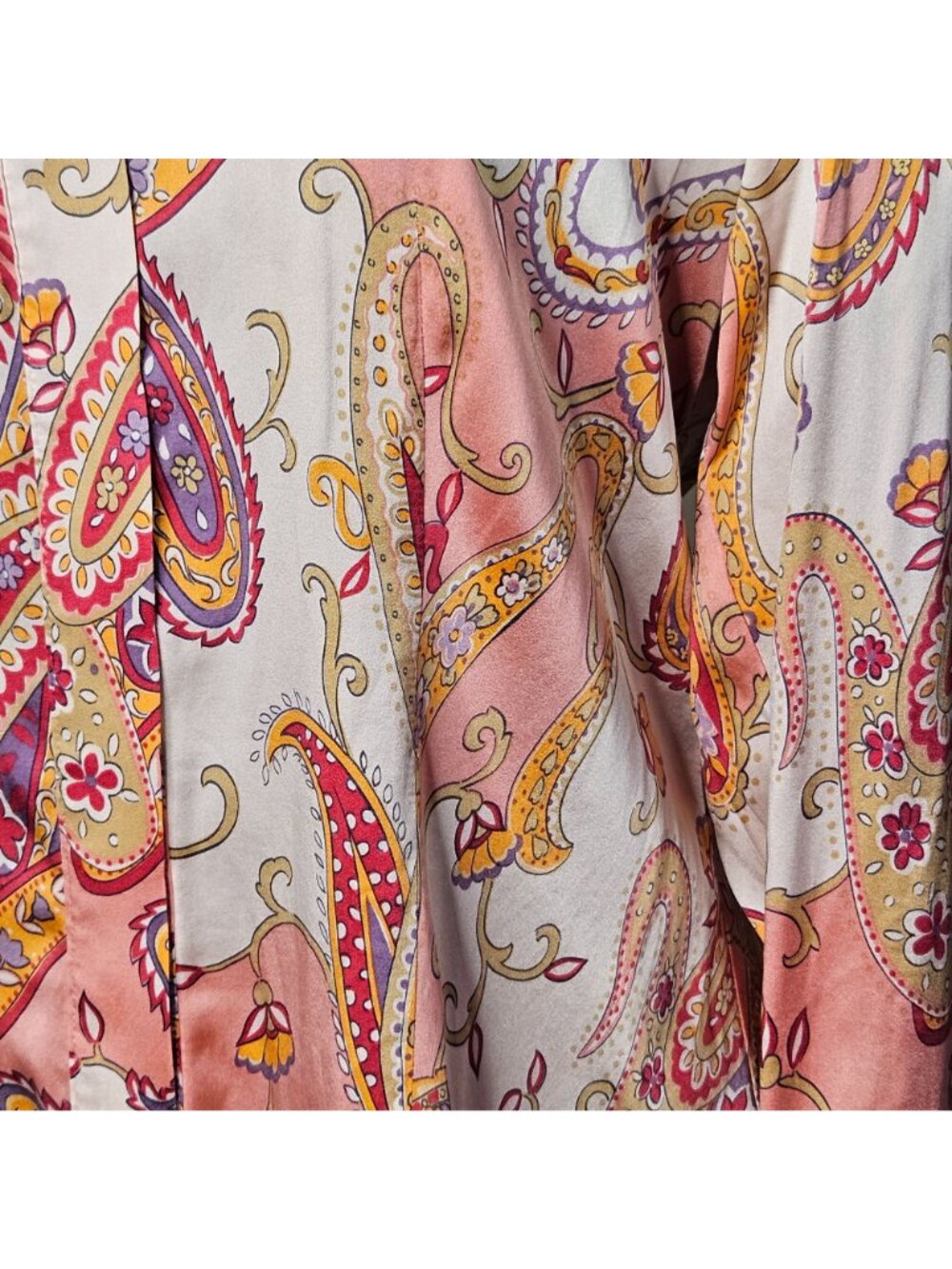 Woman's vintage Talbots silk boho pink paisley print v neck button down blouse 8 - Picture 4 of 10